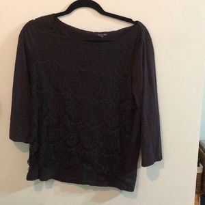 Garnet Hill black lace top, M